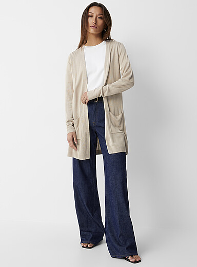 Le long cardigan ouvert tricot ultrafin