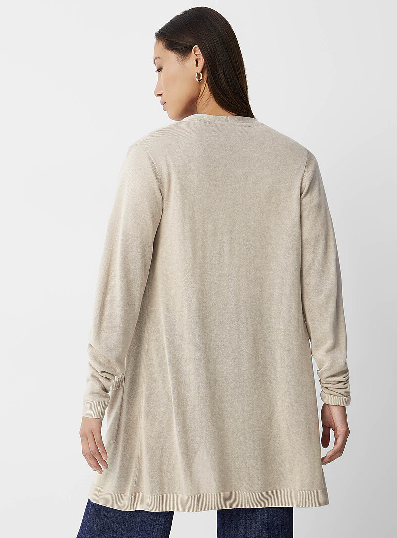 Contemporaine: Le long cardigan ouvert tricot ultrafin Bleu marine - Bleu nuit pour femme