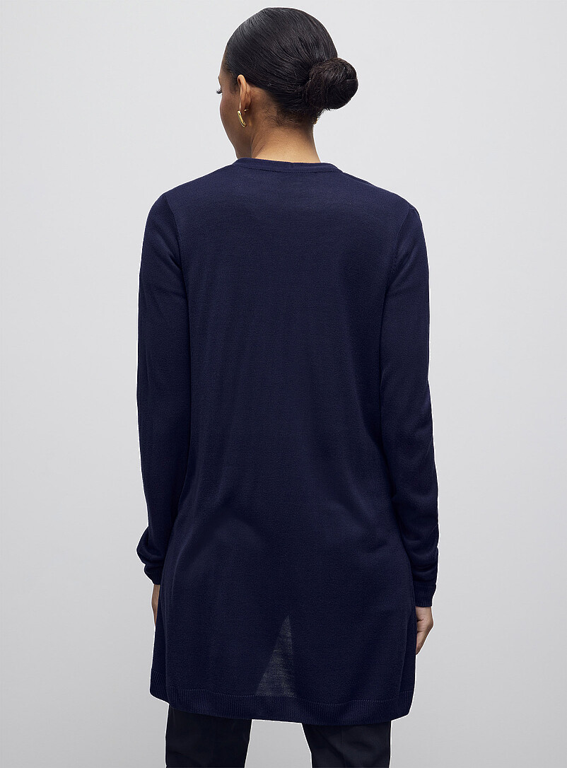 Contemporaine: Le long cardigan ouvert tricot ultrafin Bleu marine - Bleu nuit pour femme