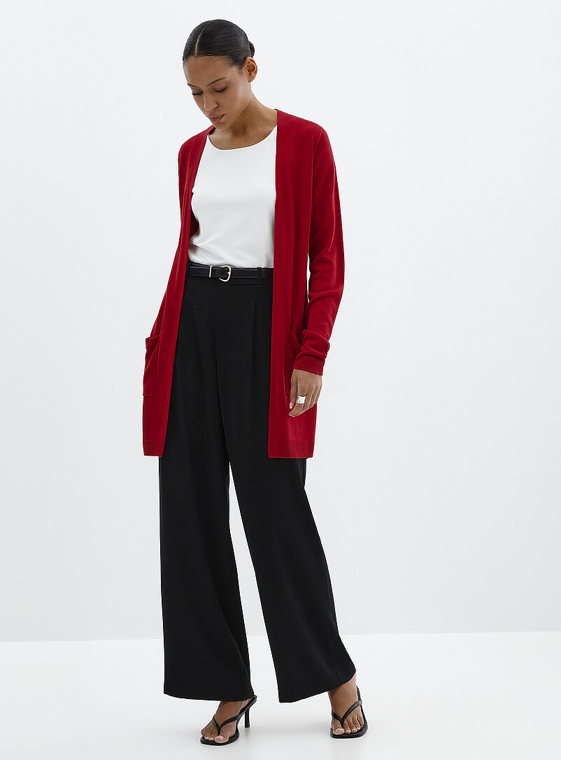Contemporaine: Le long cardigan ouvert tricot ultrafin Bleu marine - Bleu nuit pour femme