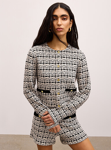 Tweed-style knit boxy cardigan