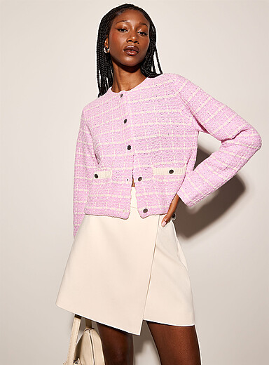 Le cardigan carr&eacute; tricot effet tweed