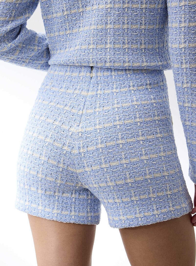 Ic&ocirc;ne: Le short taille haute tricot effet tweed Blanc et noir pour femme