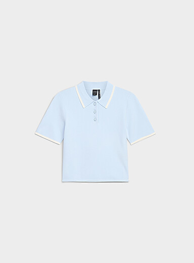 Ic&ocirc;ne Baby Blue Thick-knit cropped polo sweater for women