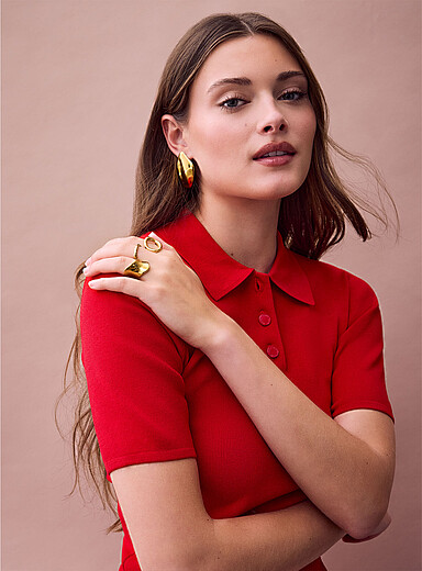 Ic&ocirc;ne: Le polo &eacute;court&eacute; tricot dense Rouge pour femme