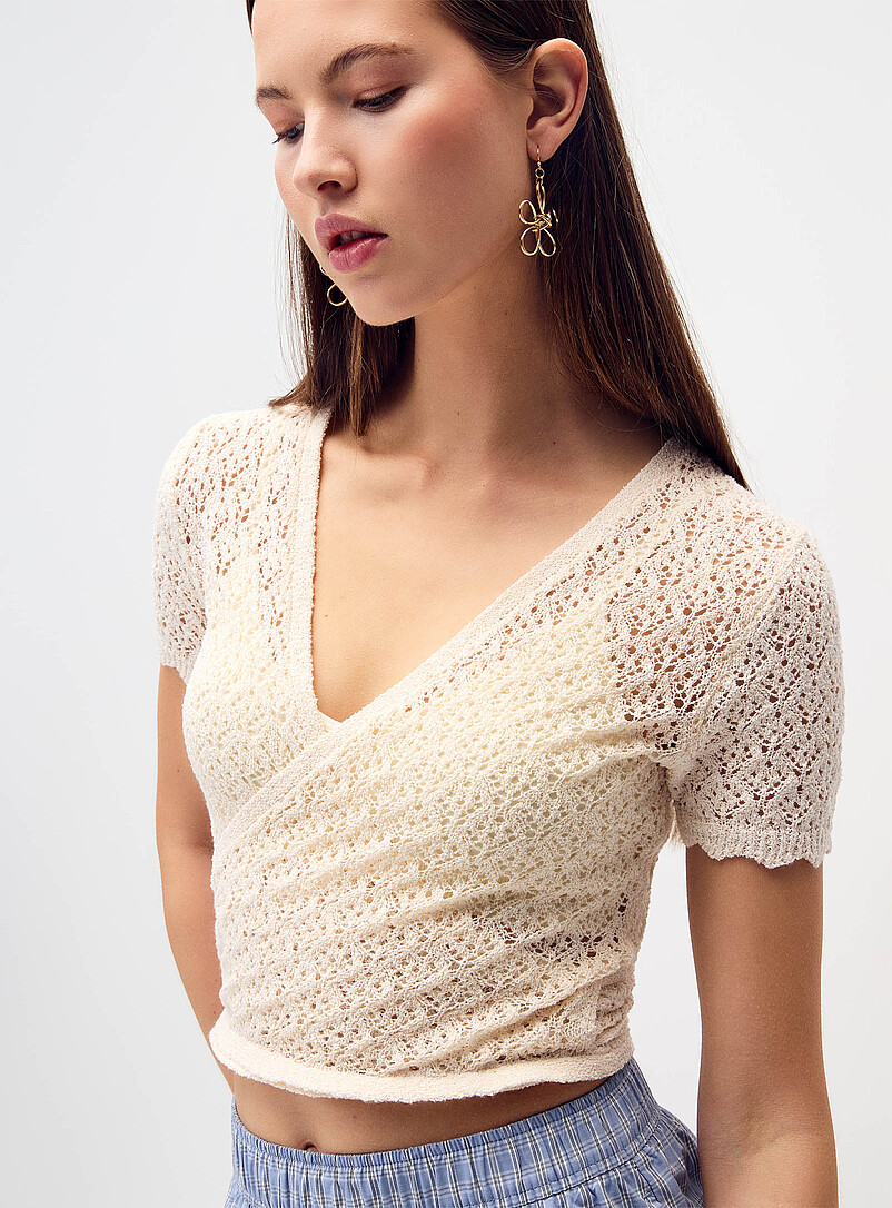 Twik: Le bol&eacute;ro tricot ajour&eacute; Vert anis pour femme