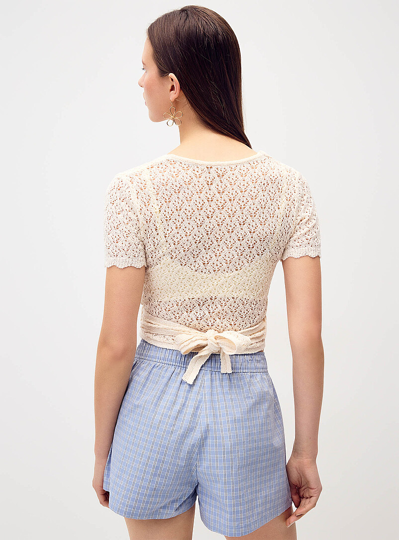 Twik Green anise Openwork knit bolero for women