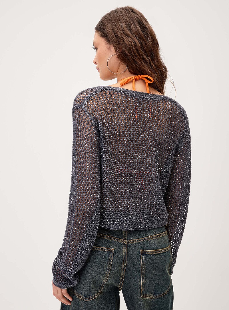 Twik: Le cardigan ajour&eacute; brillant &Eacute;cru - Lin pour femme