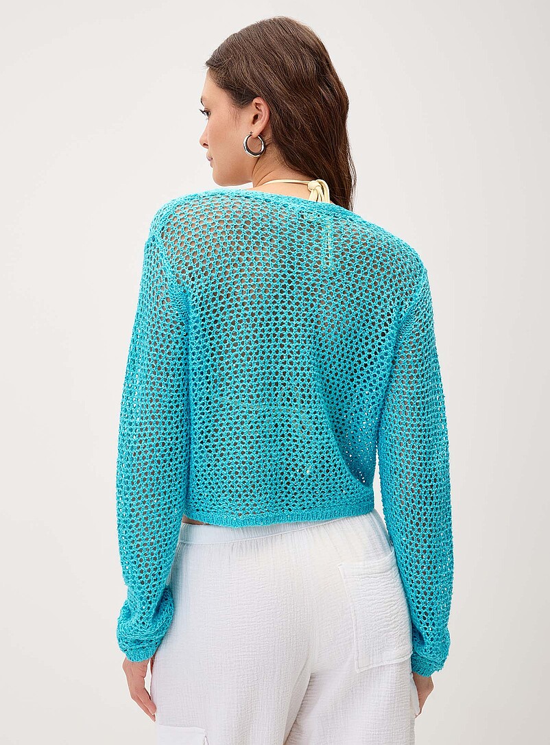 Twik: Le cardigan ajour&eacute; brillant &Eacute;cru - Lin pour femme