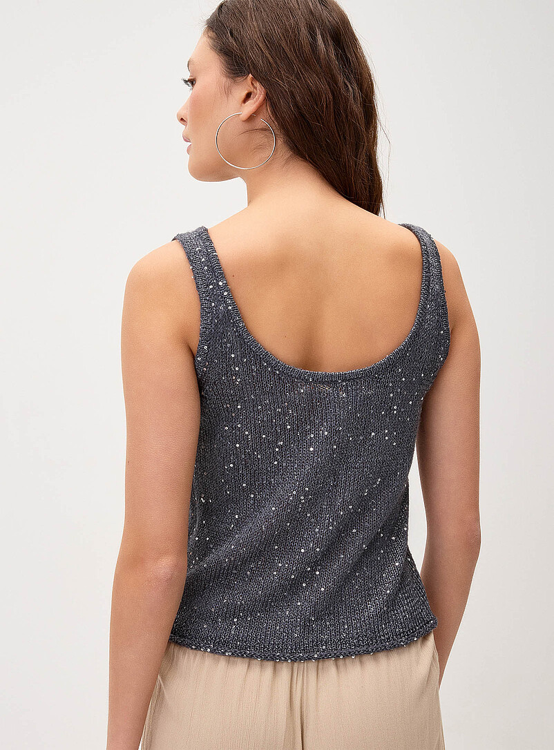 Twik Ecru/Linen Shimmering knit cami for women