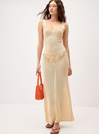 Twik: La robe maxi tricot scintillant Rose pour femme