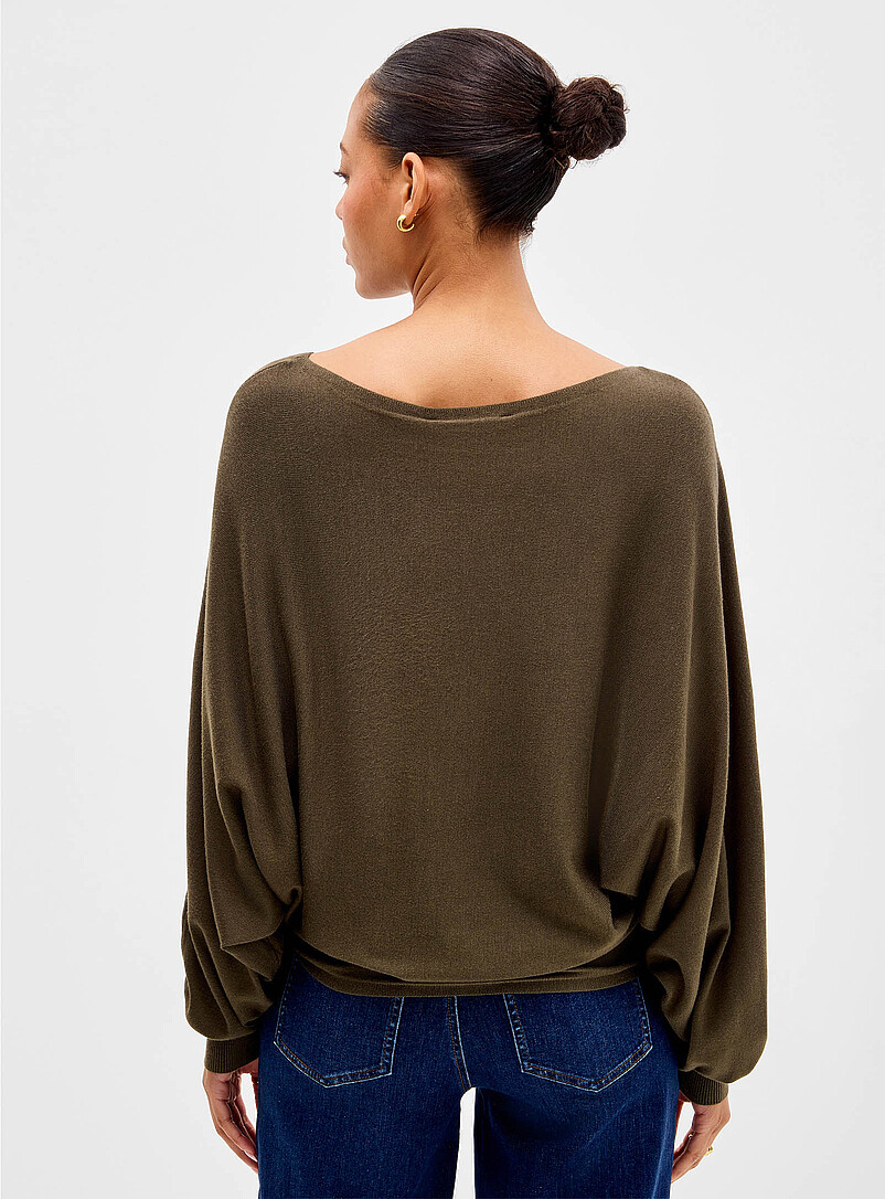 Contemporaine Burgundy Batwing-sleeve fine-knit sweater for women