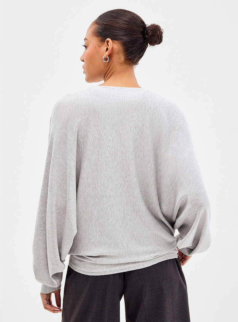 Contemporaine Burgundy Batwing-sleeve fine-knit sweater for women
