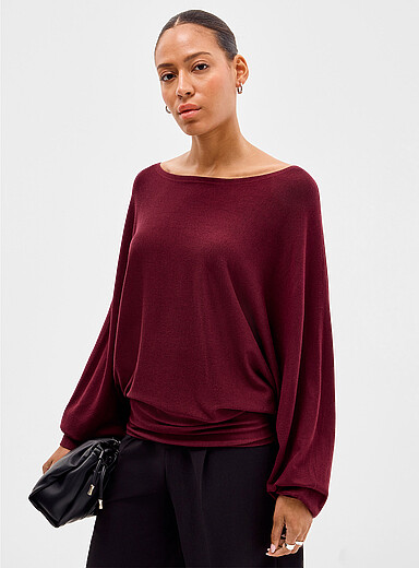 Contemporaine: Le chandail fin tricot manches chauve-souris Vert bouteille - Sapin pour femme