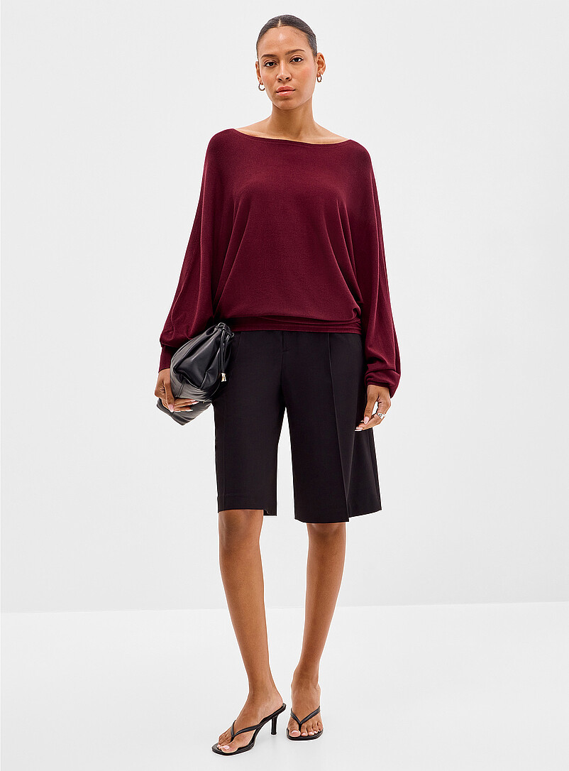 Contemporaine Burgundy Batwing-sleeve fine-knit sweater for women