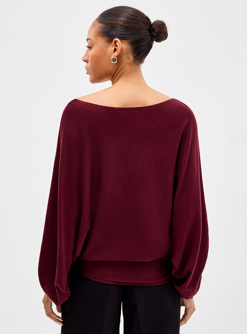Contemporaine Burgundy Batwing-sleeve fine-knit sweater for women
