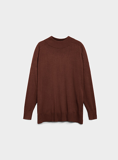 Contemporaine: Le chandail tunique col montant uni Chocolat - Espresso pour femme