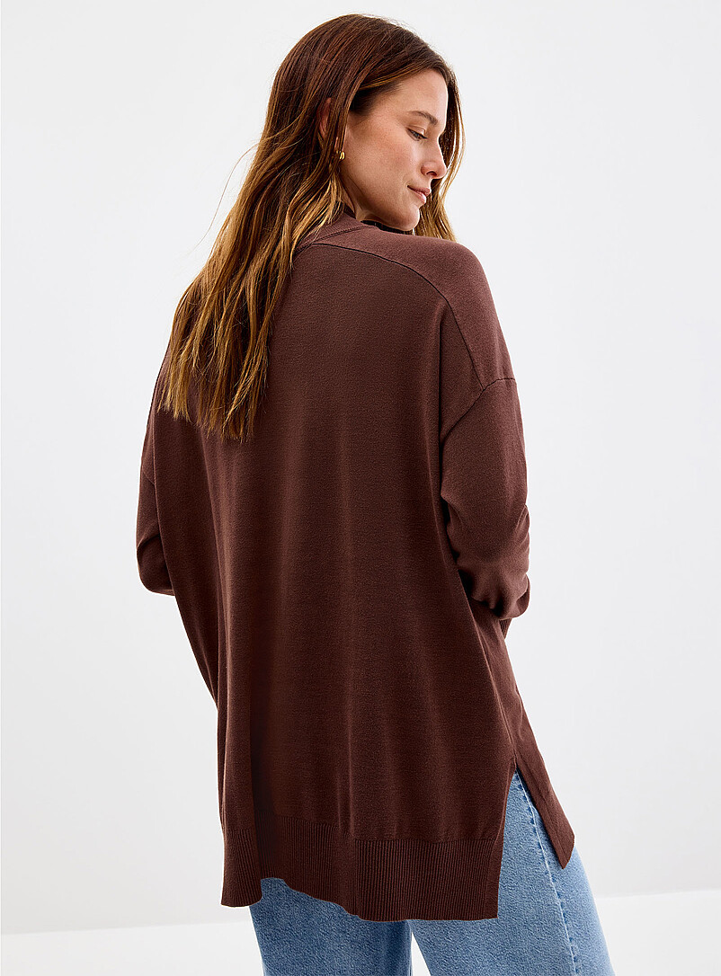 Contemporaine Chocolate/Espresso Mock neck solid tunic sweater for women
