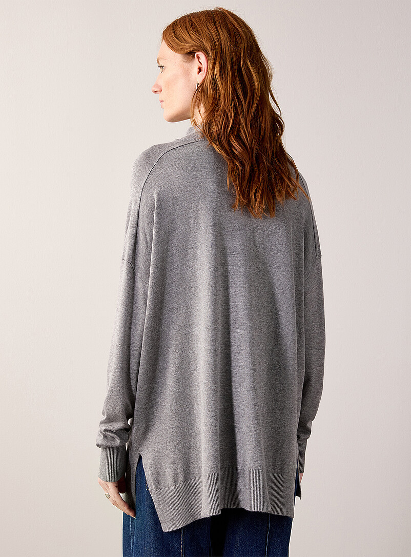 Contemporaine Chocolate/Espresso Mock neck solid tunic sweater for women