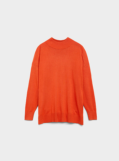 Mock neck solid tunic sweater