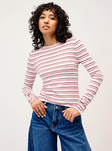 Twik: Le chandail ray&eacute; <b>Coupe ajust&eacute;e</b> Bleu fonc&eacute; - Indigo pour femme