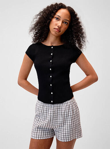 Boat-neck short-sleeve cardigan