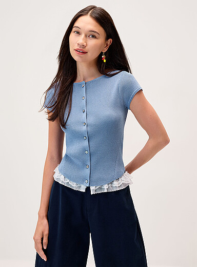 Boat-neck short-sleeve cardigan
