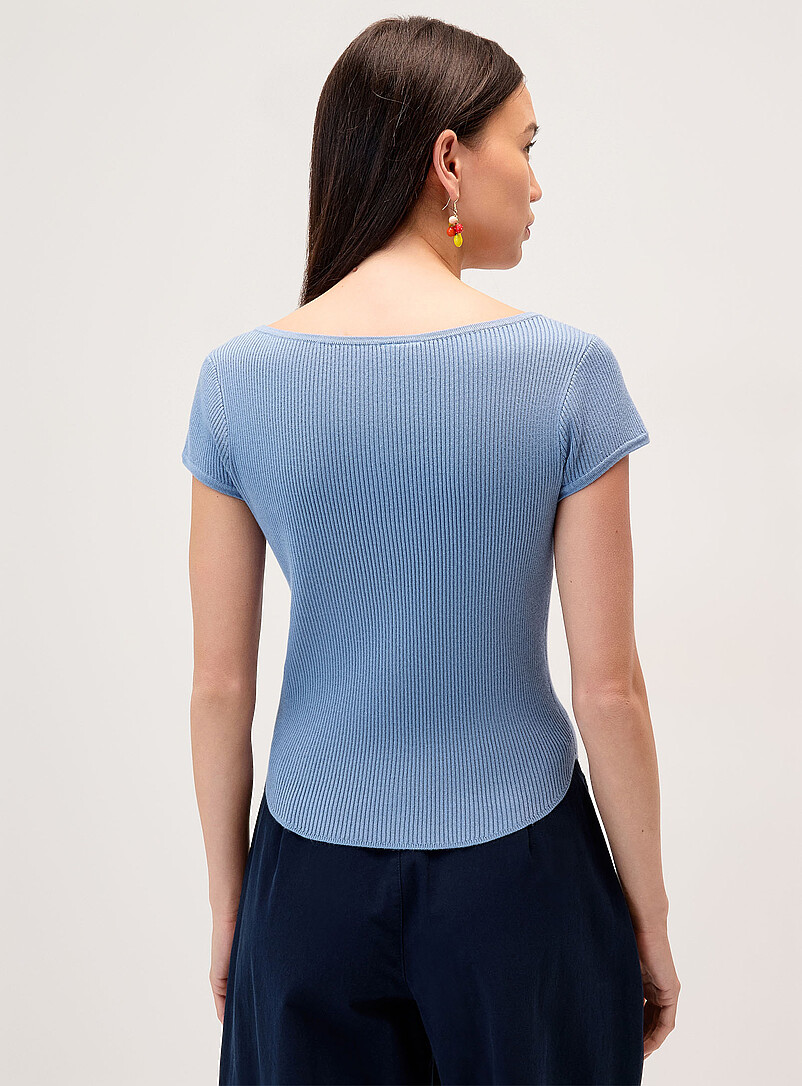 Twik: Le cardigan manches courtes col bateau Bleu moyen - Ardoise pour femme
