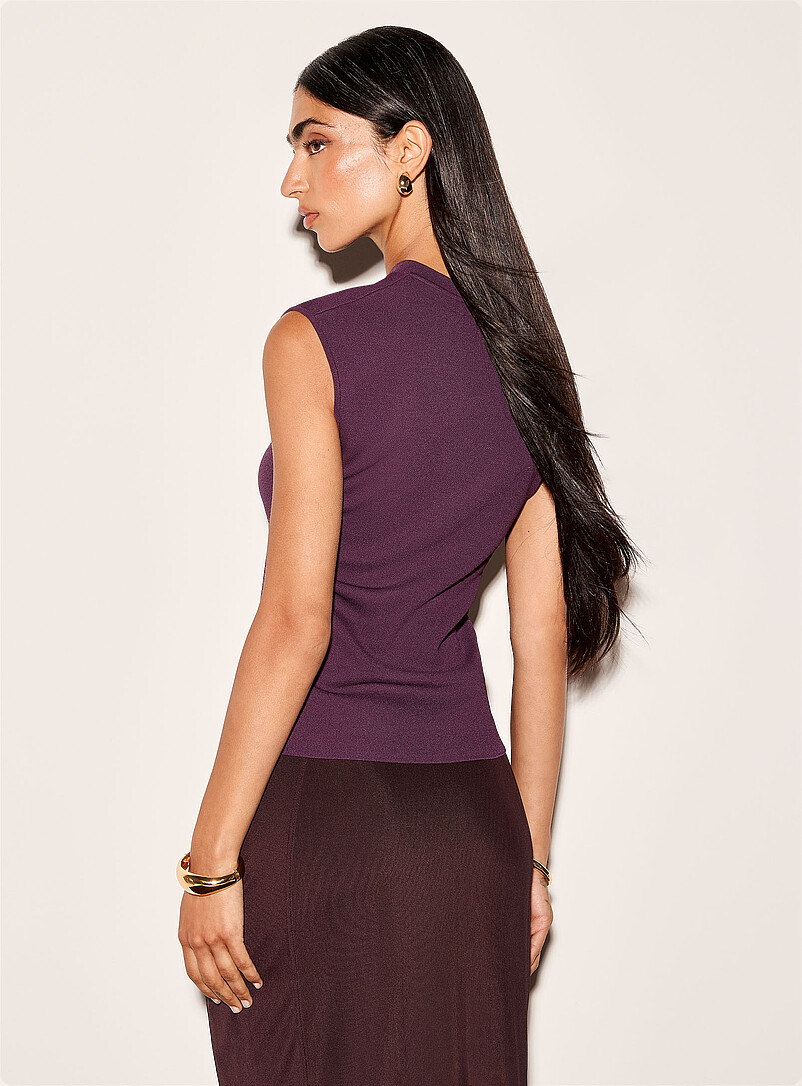 Ic&ocirc;ne: La camisole ouverture goutte tricot dense Mauve pour femme