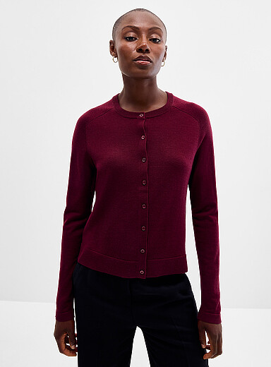 Contemporaine Grape/Dark Crimson Casual merino wool cardigan for women