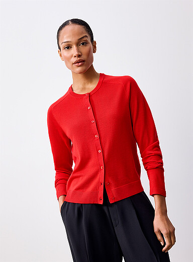 Contemporaine: Le cardigan d&eacute;contract&eacute; laine m&eacute;rinos Rubis - Vermillon pour femme