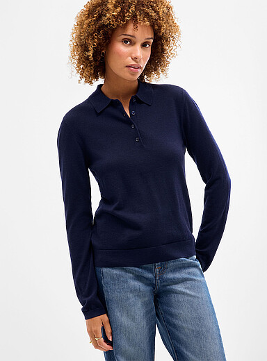 Solid-coloured 100% merino wool polo sweater