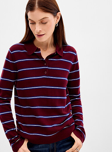 100% merino wool striped polo sweater