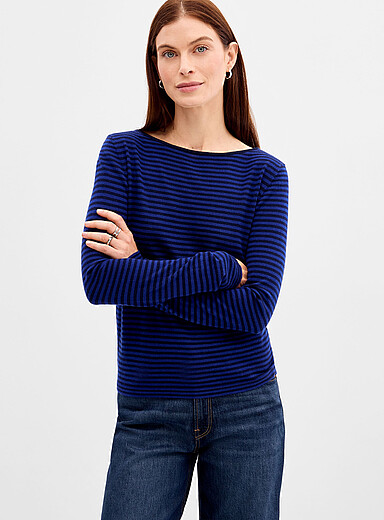 Striped pure merino wool boat-neck sweater
