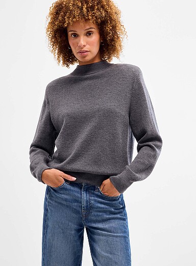 Contemporaine: Le chandail &eacute;paulettes laine m&eacute;rinos Gris pour femme