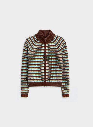 Le cardigan zipp&eacute; rayures bonbon