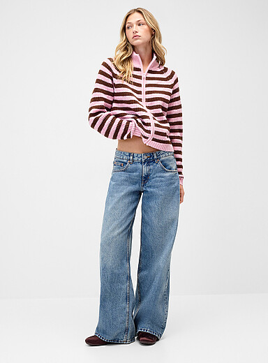 Twik Pink Candy stripes zip-up cardigan for women