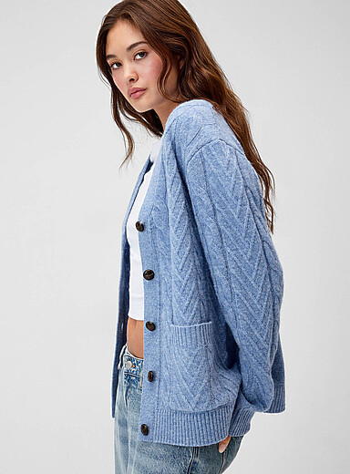 Pure wool cable-knit cardigan
