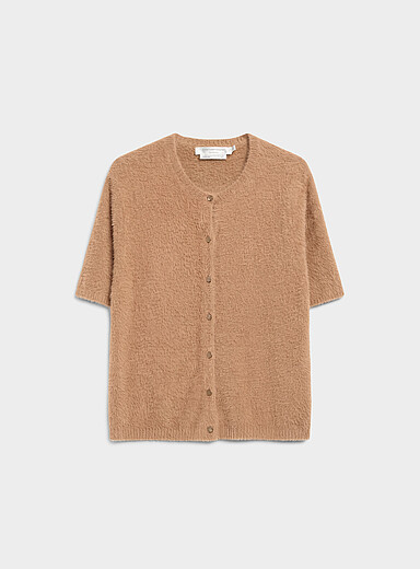 Pearly-button chenille-knit cardigan