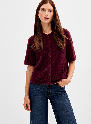 Le cardigan tricot chenille boutons nacr&eacute;s