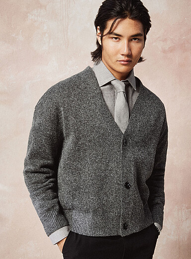 Le 31 Charcoal Wool-blend cropped cardigan for men