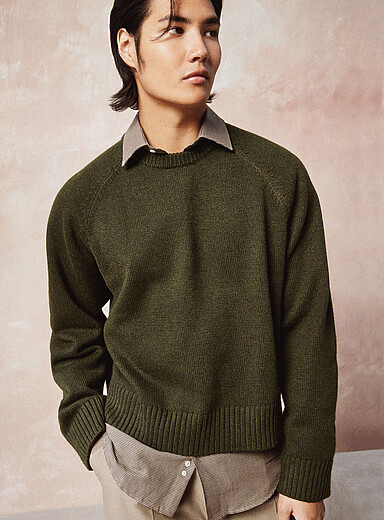 Le 31 Mossy Green Wool-blend cropped sweater for men