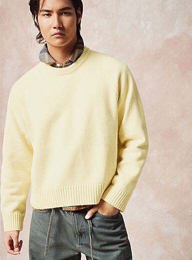 Le 31 Light Yellow Wool-blend cropped sweater for men