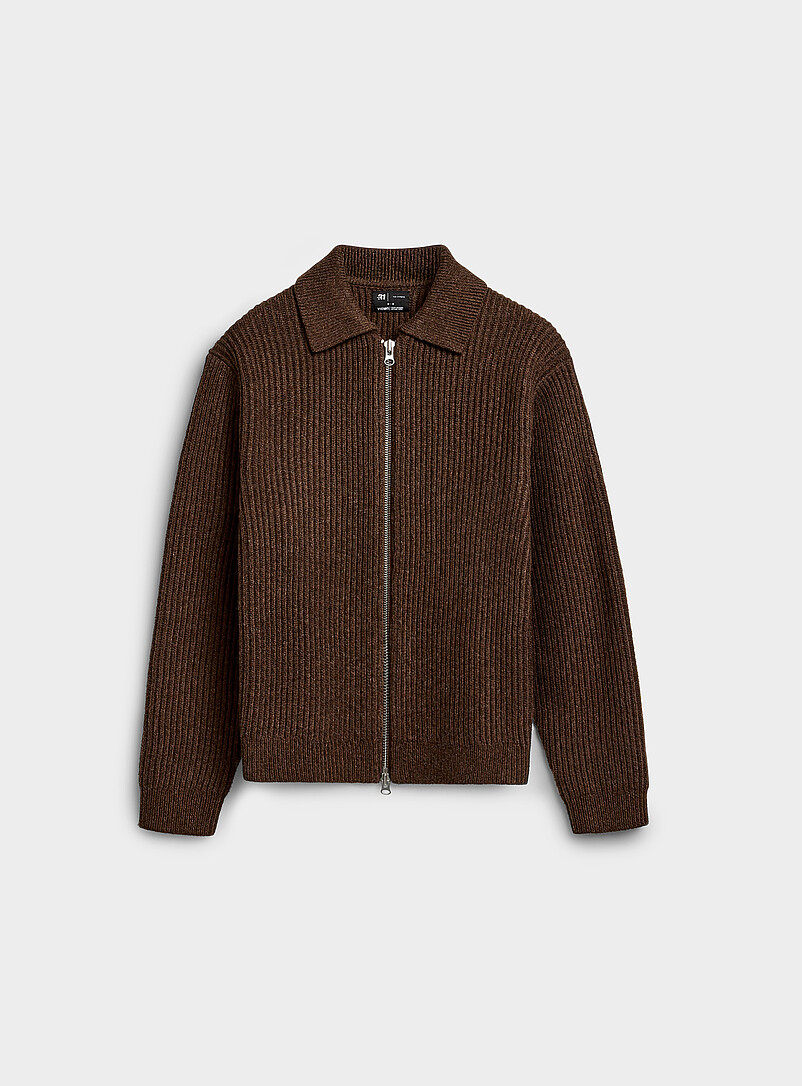 Rib-knit polo-collar cardigan | Le 31 | Shop Men's Shawl Collar