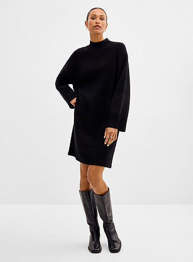 Contemporaine: La robe tricot ample col montant Noir pour femme