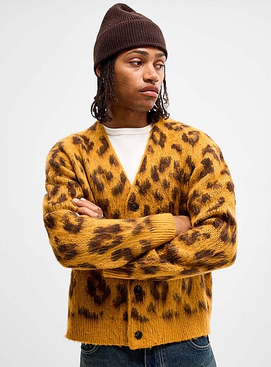 Djab Leopard Brushed knit cardigan for men