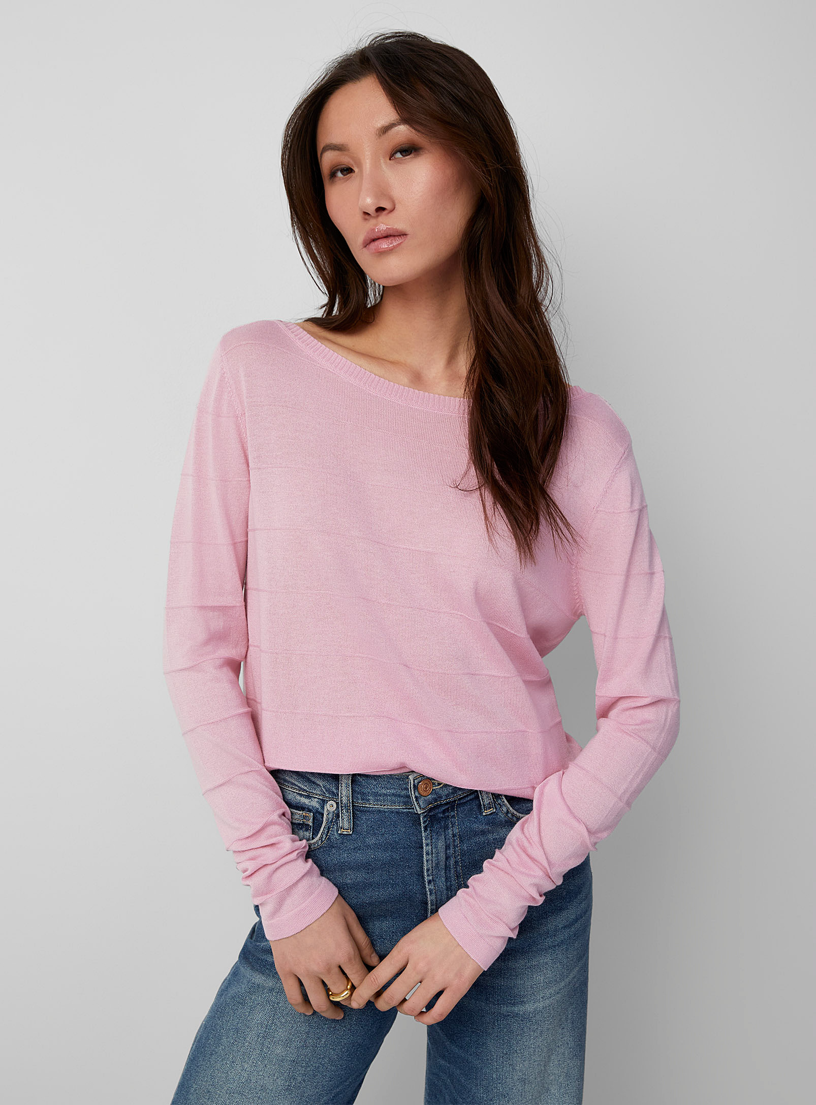 Contemporaine Embossed Stripe Boat-neck Sweater In Dusky Pink