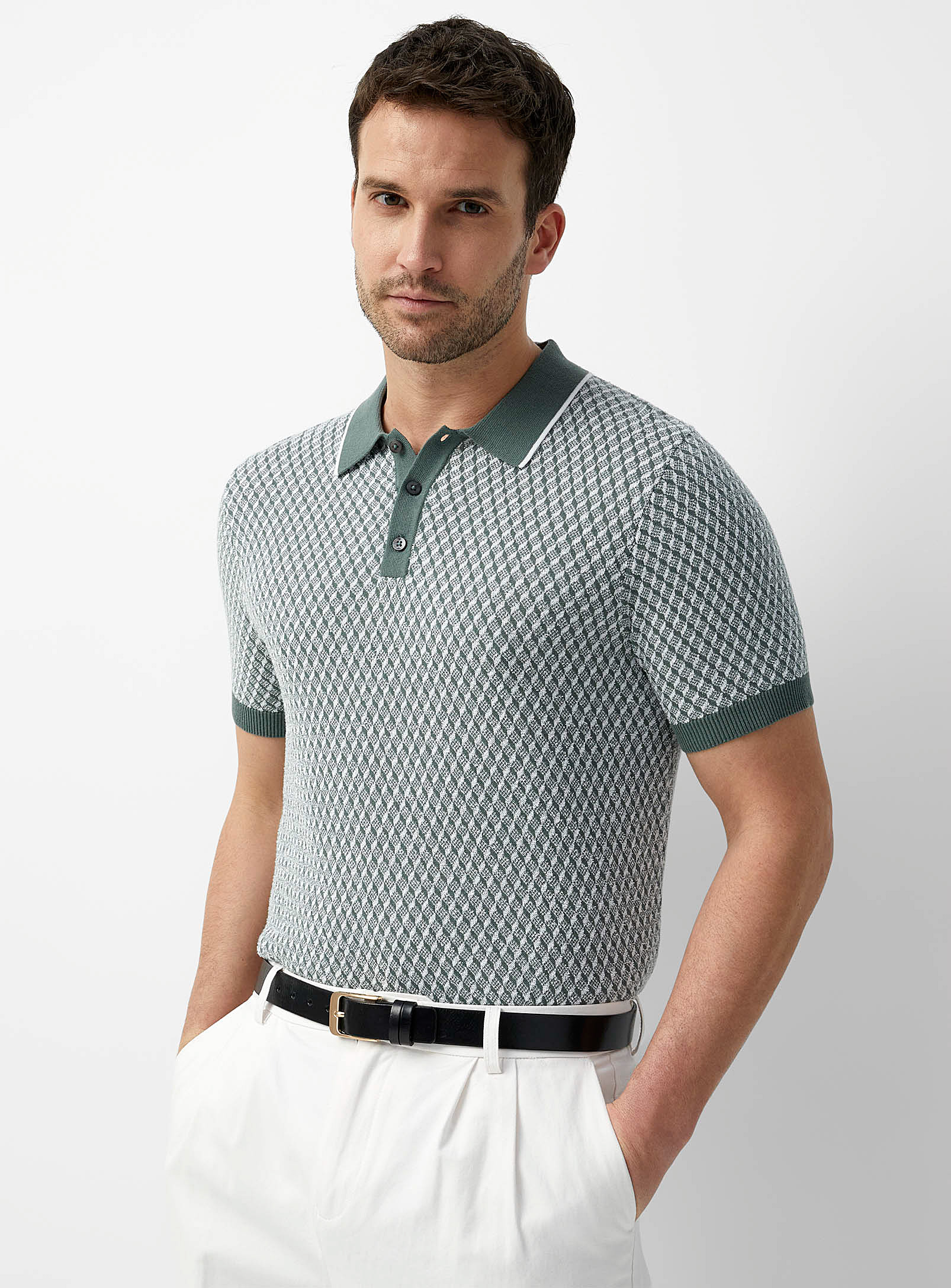 Le 31 Geo Jacquard Knit Polo In Green