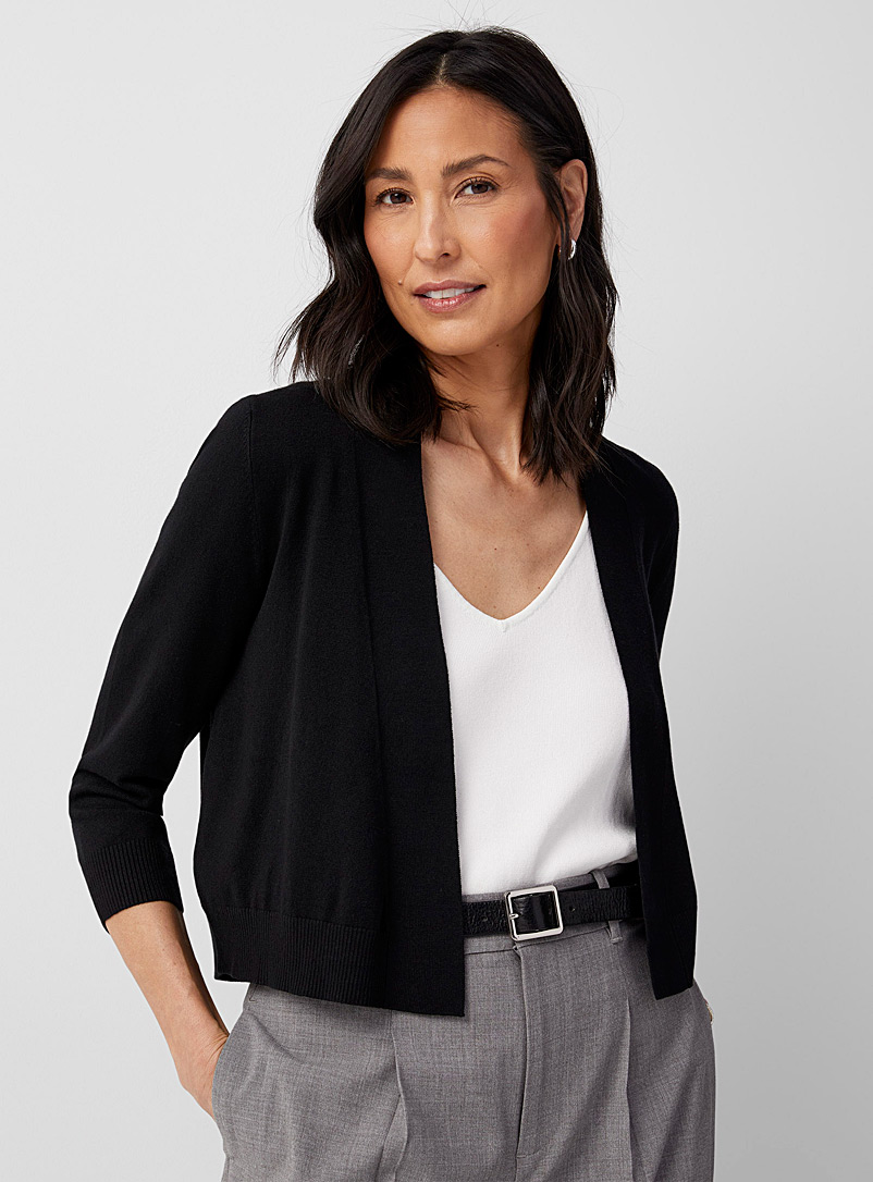 3/4-sleeve fine knit open cardigan product image (primary)