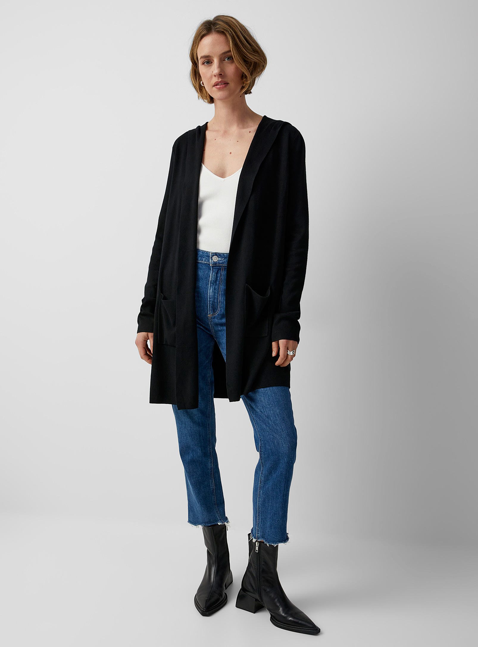 Contemporaine Long Hooded Cardigan In Black